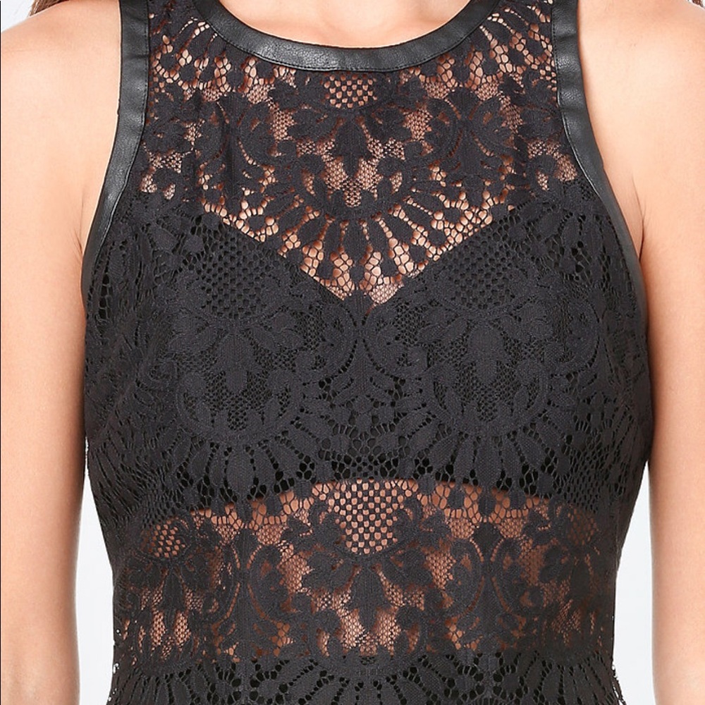 Lace and faux leather top-Bebe